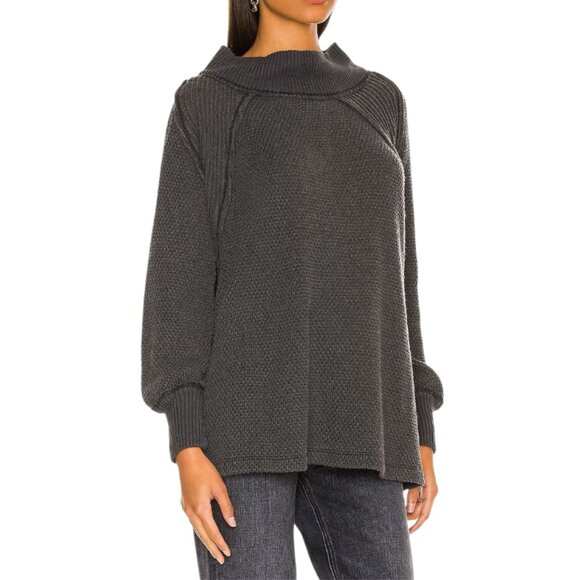 Free People Women's She's A Keeper Boho Top Charcoal Gray Long Sleeve Oversize S - Picture 1 of 9